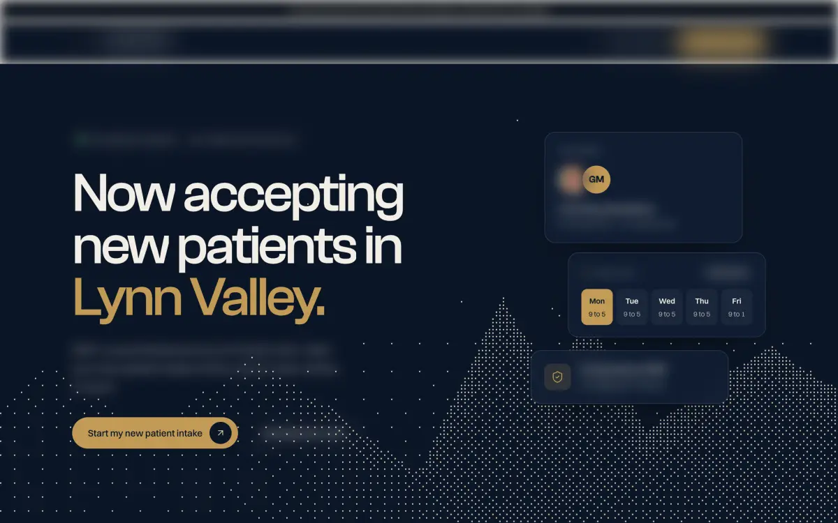 Family medical clinic landing page concept in navy and gold, accepting new patients